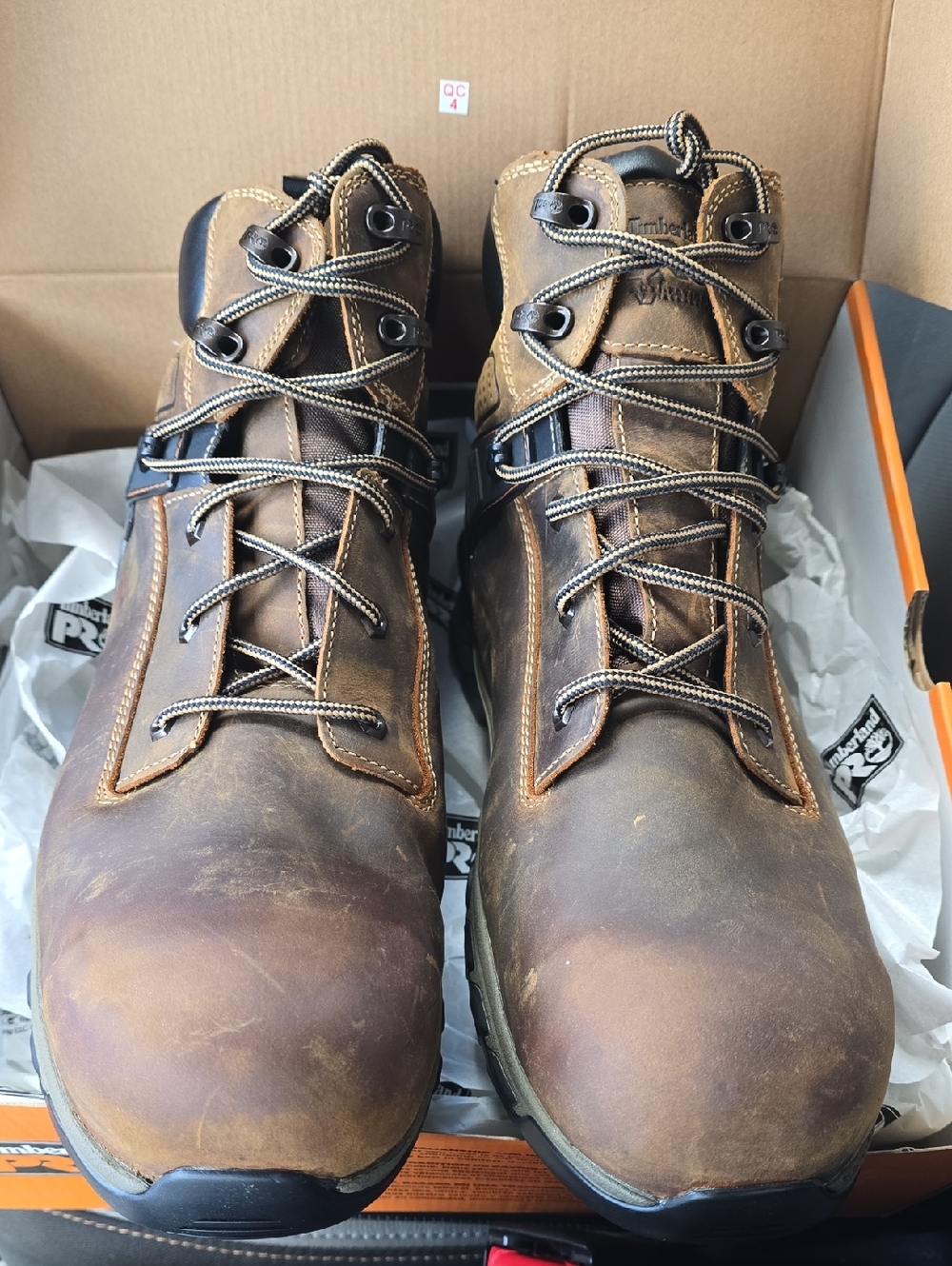 NWT Timberland PRO Men's Brown Leather Work Boots - Rugged Lace-Up Safety Style